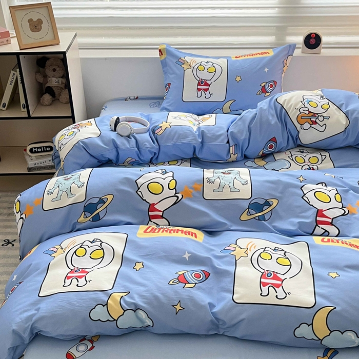 91家纺网 家纺一手货源 找家纺 蘭菲家纺 2025新款经典奥特曼小版全棉印花四件套 太空游