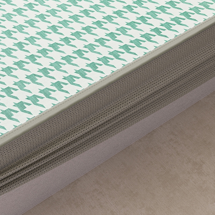 91家纺网 家纺一手货源 找家纺 阿牛席业 2025新款水洗冰晶系列-小边床笠款 大千鸟格-绿-床笠反面无纺布款