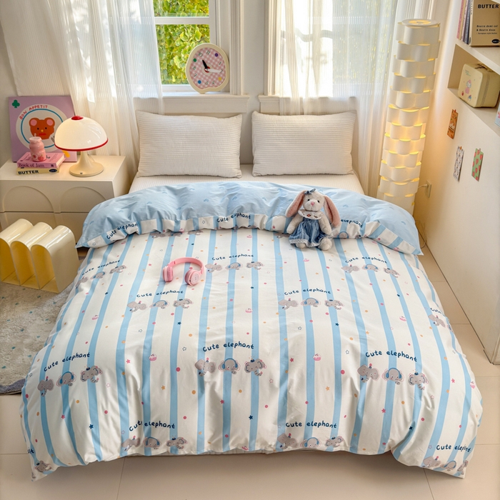 91家纺网 家纺一手货源 找家纺 清雅福 2025全棉13372小清新四件套和单品早春系列第一批 - 单被套 卡夫卡