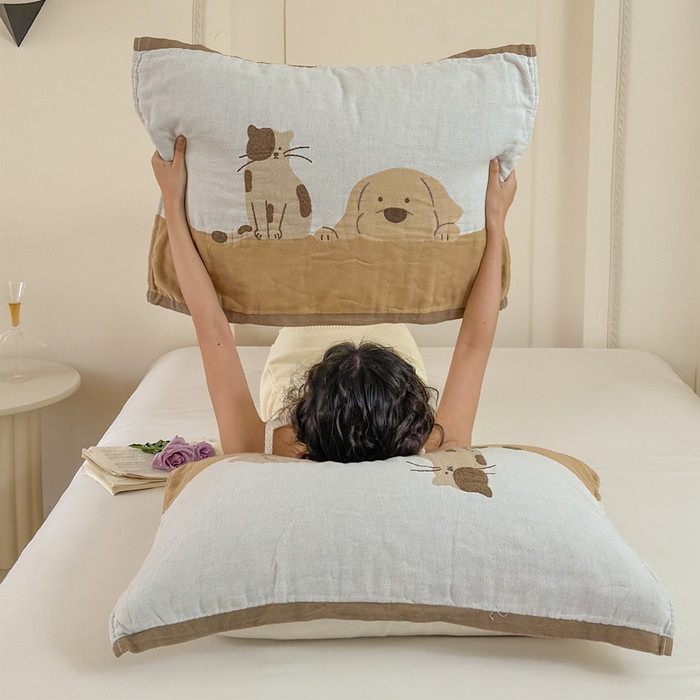 91家纺网 家纺一手货源 找家纺 朴尔家纺-毛巾被 2025新款全棉欣软系列定位四层加厚柔软纱布枕巾 睡窝窝