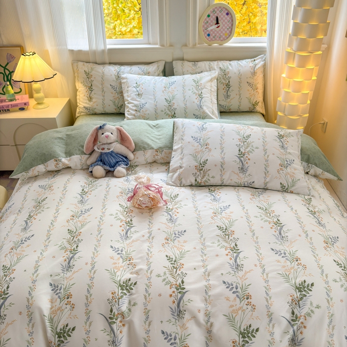 91家纺网 家纺一手货源 找家纺 清雅福 2025全棉13372小清新四件套和单品早春系列第一批-四件套 佰草集