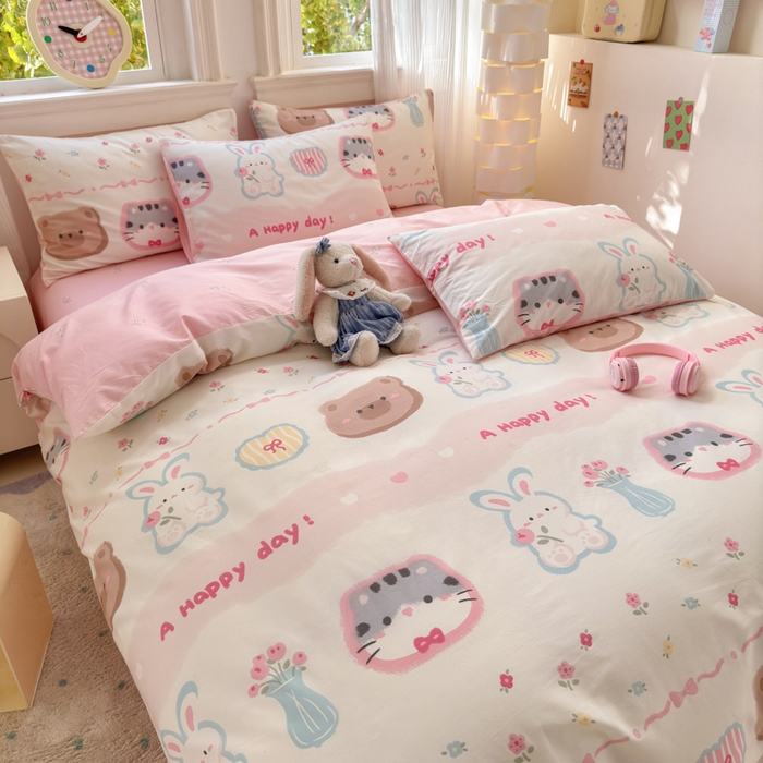 91家纺网 家纺一手货源 找家纺 清雅福 2025全棉13372小清新四件套和单品早春系列第一批 - 单被套 忆伴时光