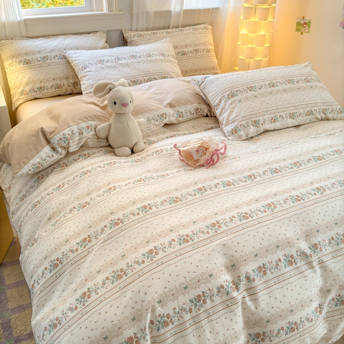 91家纺网 家纺一手货源 找家纺 清雅福 2025全棉13372小清新四件套和单品早春系列第一批-四件套 秋日攻瑰