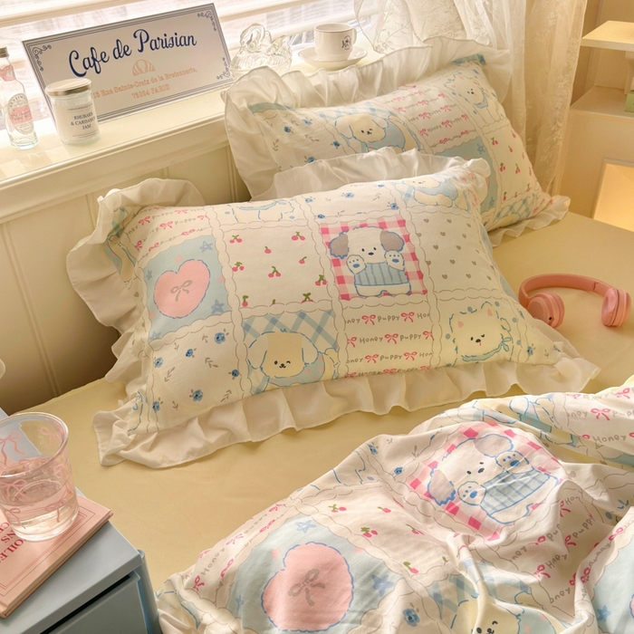 91家纺网 家纺一手货源 找家纺 慕澄家纺 2025新款法式浪漫风花边款水洗棉四件套 花边款-格子铺