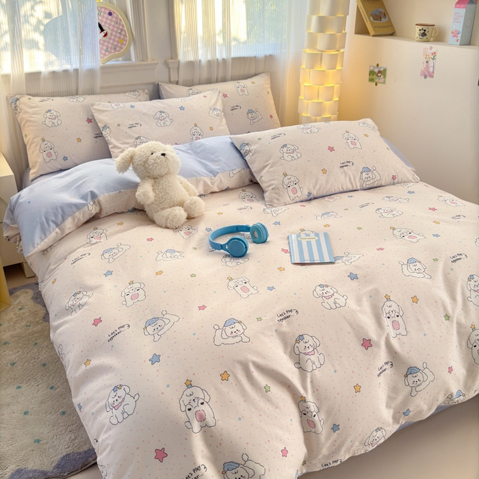 91家纺网 家纺一手货源 找家纺 清雅福 2025全棉13372小清新四件套和单品早春系列第一批 - 单被套 小诗朵朵