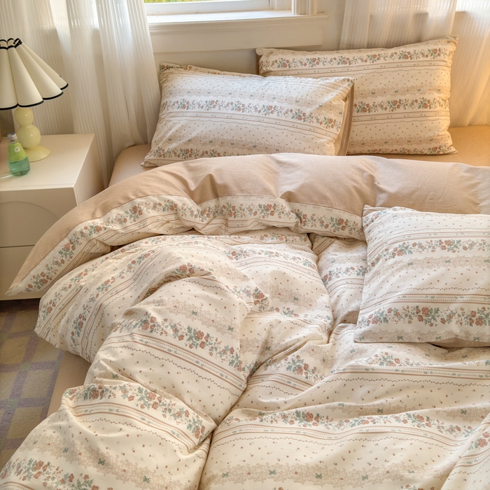 91家纺网 家纺一手货源 找家纺 清雅福 2025全棉13372小清新四件套和单品早春系列第一批-单枕套 秋日攻瑰