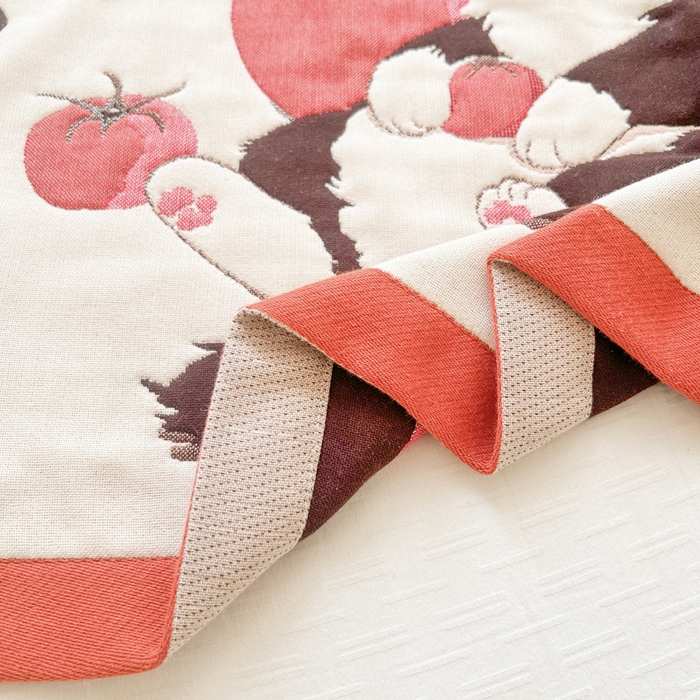 91家纺网 家纺一手货源 找家纺 朴尔家纺-毛巾被 2025新款多彩八层纯棉加厚纱布枕巾 西红柿猫