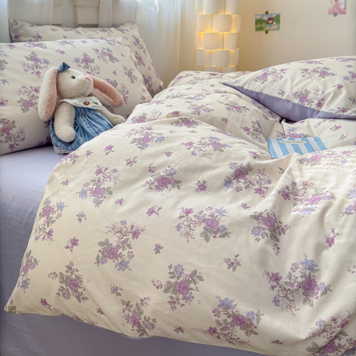 91家纺网 家纺一手货源 找家纺 清雅福 2025全棉13372小清新四件套和单品早春系列第一批 - 单被套 禾春序