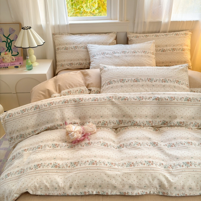 91家纺网 家纺一手货源 找家纺 清雅福 2025全棉13372小清新四件套和单品早春系列第一批-单枕套 秋日攻瑰