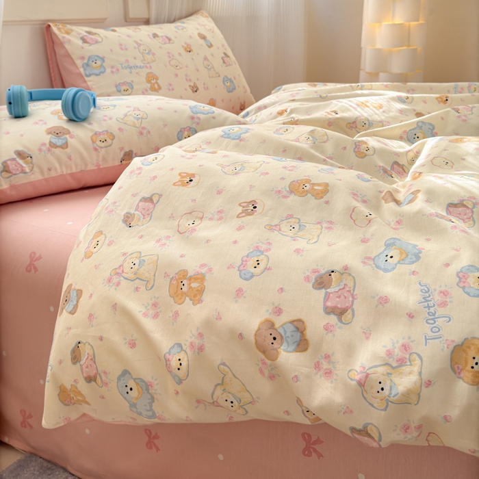 91家纺网 家纺一手货源 找家纺 清雅福 2025全棉13372小清新四件套和单品早春系列第一批-单枕套 狗狗家族