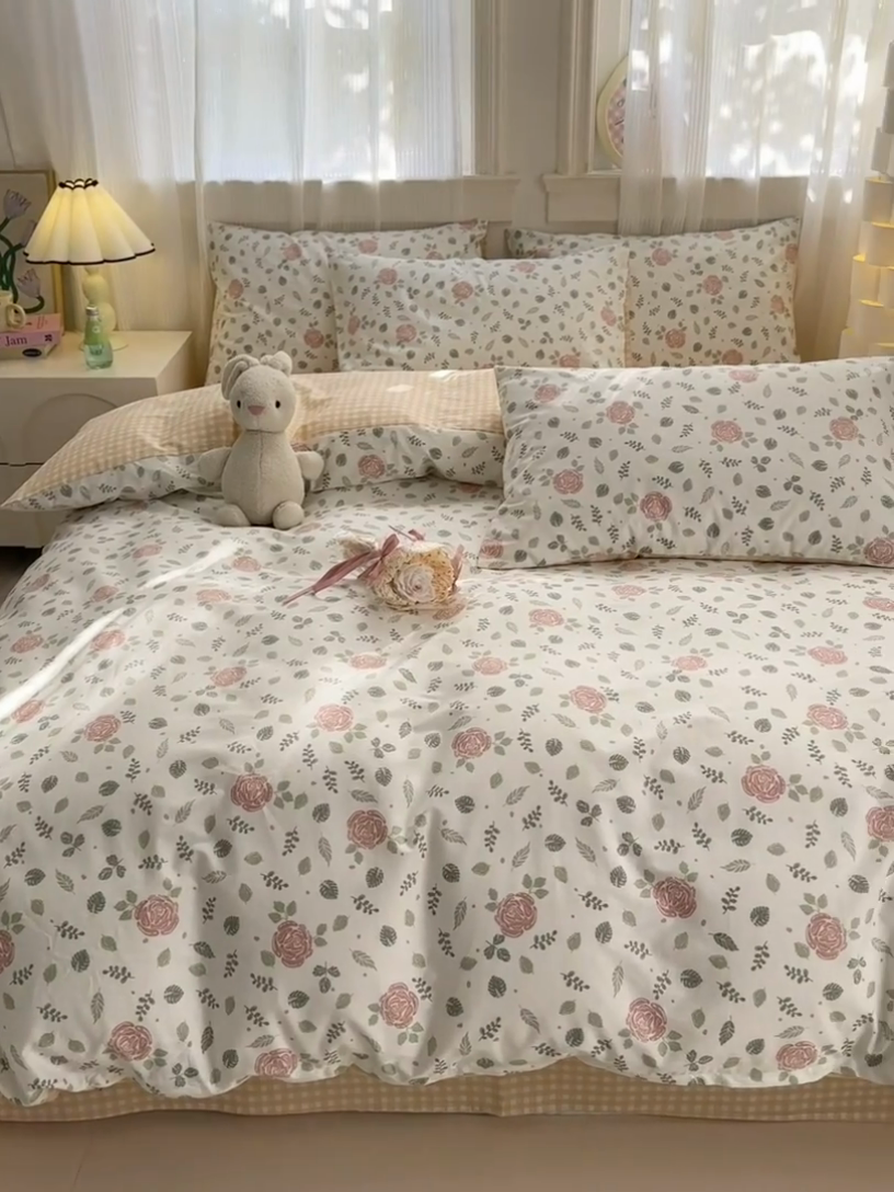 91家纺网 家纺一手货源 找家纺 清雅福 2025全棉13372小清新四件套和单品早春系列第一批-四件套 花涧澈