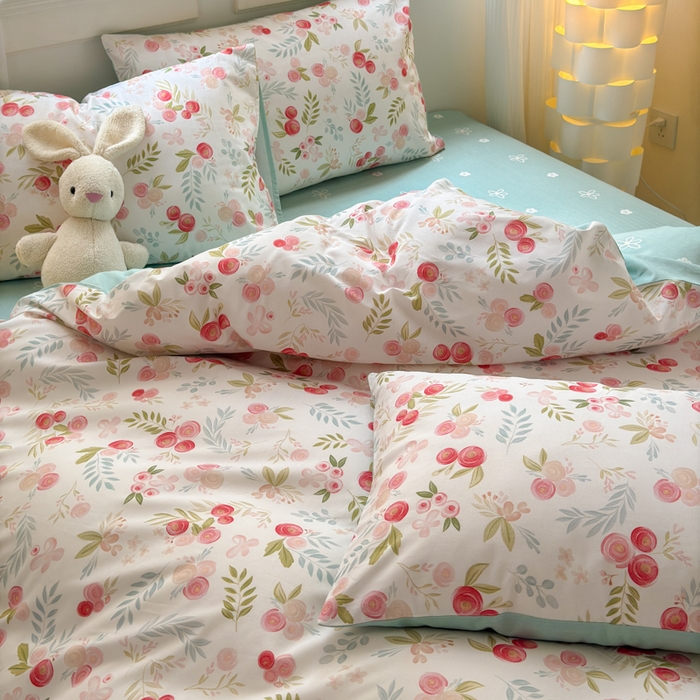 91家纺网 家纺一手货源 找家纺 清雅福 2025全棉13372小清新四件套和单品早春系列第一批-单枕套 繁樱似梦