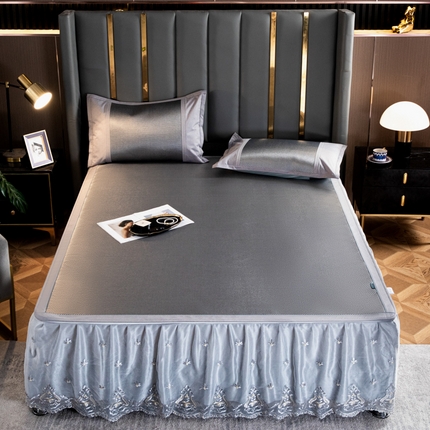 91家纺网 家纺一手货源 找家纺 阿牛席业 2025新款脱卸床裙系列  素雅-银灰(脱卸床裙)