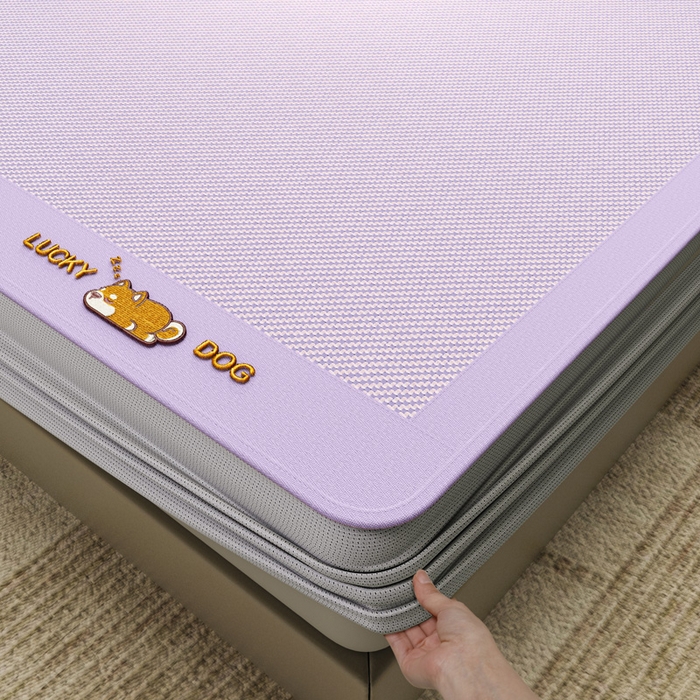 91家纺网 家纺一手货源 找家纺 阿牛席业 2025新款冰藤凉席系列帕帕狗 帕帕狗床笠-紫色