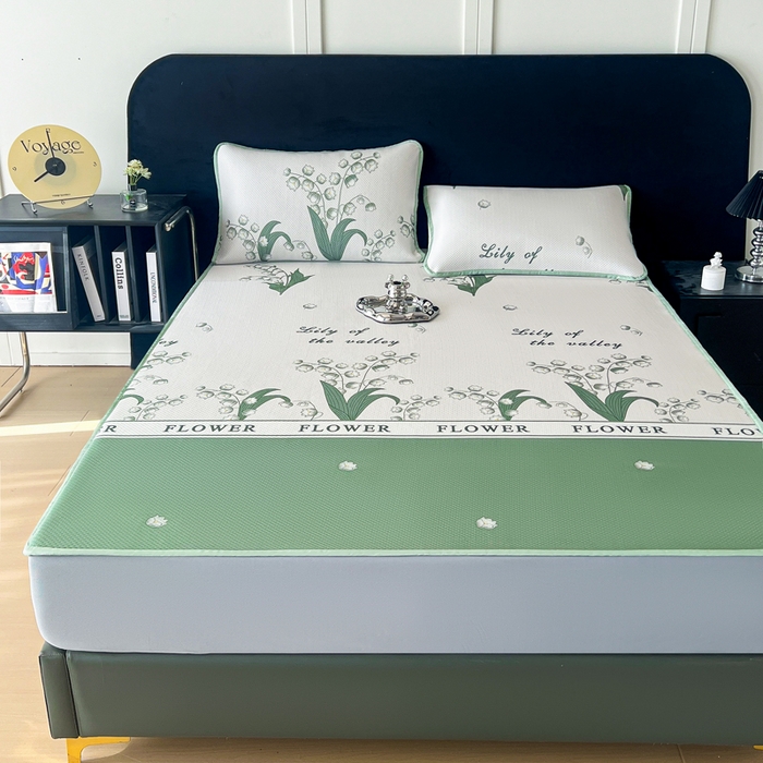 91家纺网 家纺一手货源 找家纺 阿牛席业 2025新款凉感印花软席系列二床笠款 铃兰花开