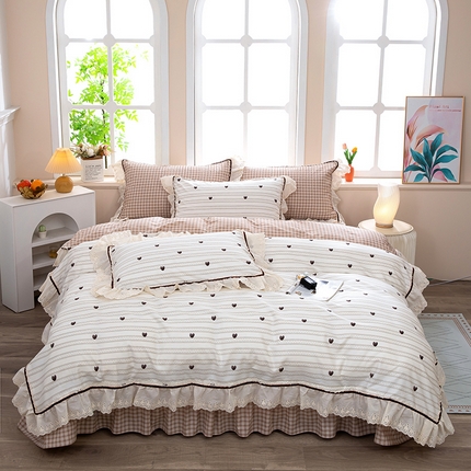 木兰花 2025新款欧式全棉印花韩版花边夹棉床盖床裙款四件套【控价288元起】 浅爱