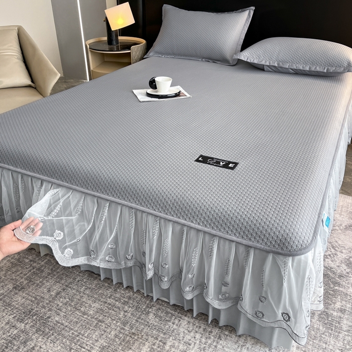 91家纺网 家纺一手货源 找家纺 阿牛席业 2025新款脱卸床裙系列  初语-灰色(脱卸床裙)