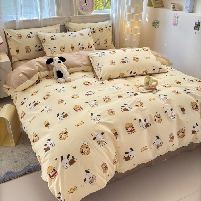 91家纺网 家纺一手货源 找家纺 清雅福 2025全棉13372小清新四件套和单品早春系列第一批 - 单被套 汉堡狗