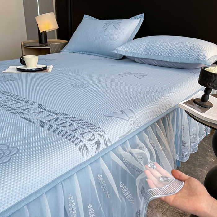 91家纺网 家纺一手货源 找家纺 阿牛席业 2025新款脱卸床裙系列  蝴蝶结-蓝(脱卸床裙)