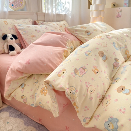 清雅福 2025全棉13372小清新四件套和单品早春系列第一批-四件套 狗狗家族