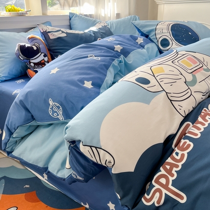 孩子王家纺 2025新款亲肤活性小版纯棉专版太空人卡通学生儿童宿舍四件套系列 冒险家