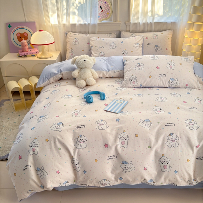 91家纺网 家纺一手货源 找家纺 清雅福 2025全棉13372小清新四件套和单品早春系列第一批 - 单被套 小诗朵朵