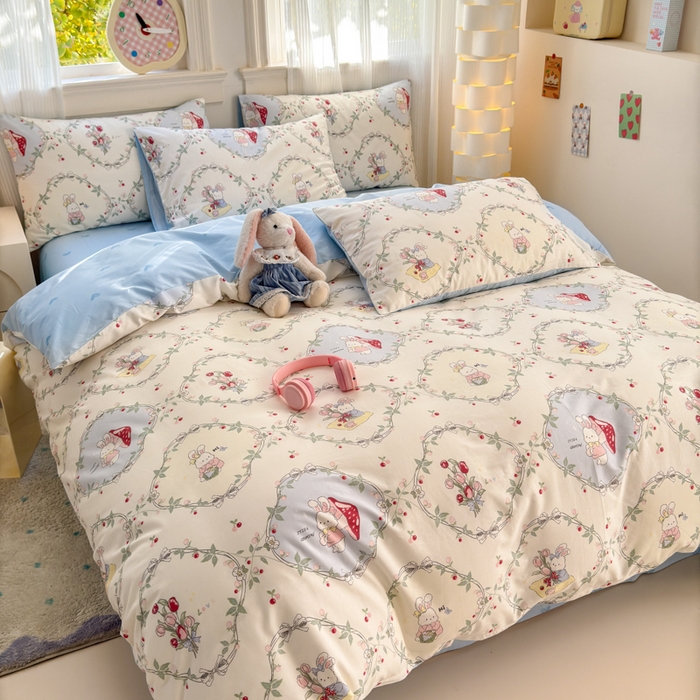 91家纺网 家纺一手货源 找家纺 清雅福 2025全棉13372小清新四件套和单品早春系列第一批 - 单被套 春游泡泡