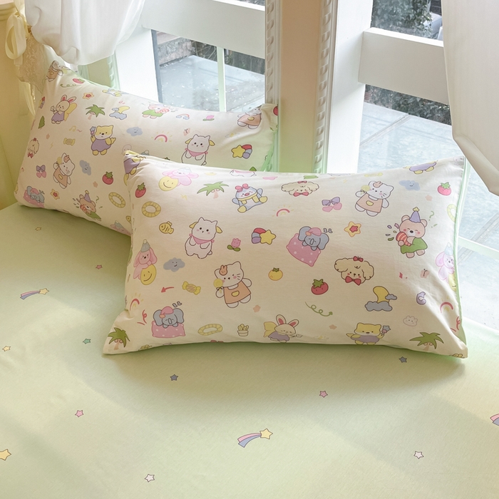 91家纺网 家纺一手货源 找家纺 Sweet dreams甜梦 2025新款全棉印花卡通小清新四件套 可爱趴趴