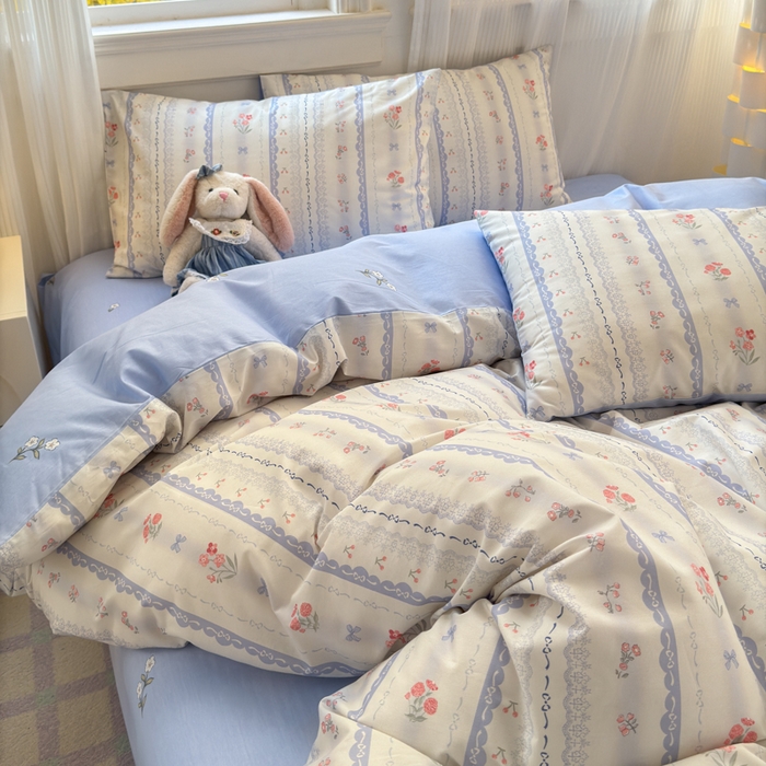 91家纺网 家纺一手货源 找家纺 清雅福 2025全棉13372小清新四件套和单品早春系列第一批-单枕套 攻瑰收藏