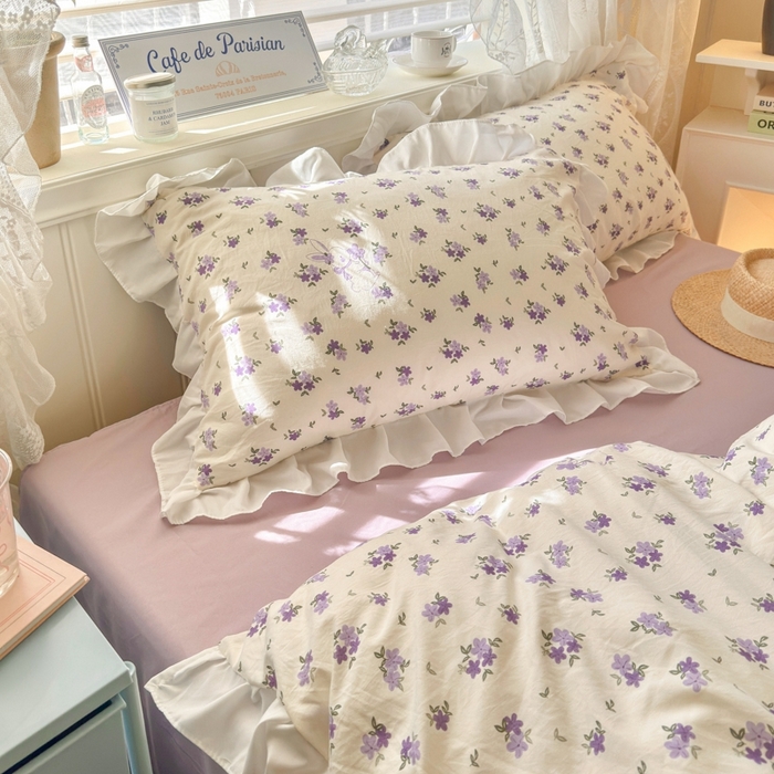 91家纺网 家纺一手货源 找家纺 慕澄家纺 2025新款法式浪漫风花边款水洗棉四件套 花边款-兔寻花