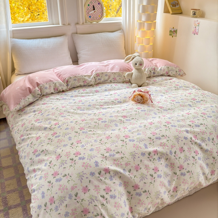 91家纺网 家纺一手货源 找家纺 清雅福 2025全棉13372小清新四件套和单品早春系列第一批 - 单被套 蝶语