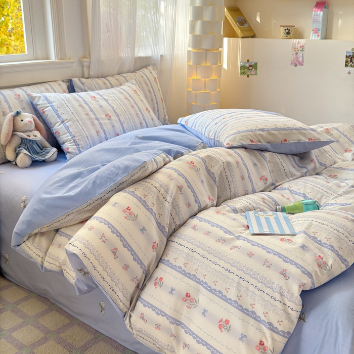 91家纺网 家纺一手货源 找家纺 清雅福 2025全棉13372小清新四件套和单品早春系列第一批-单枕套 攻瑰收藏