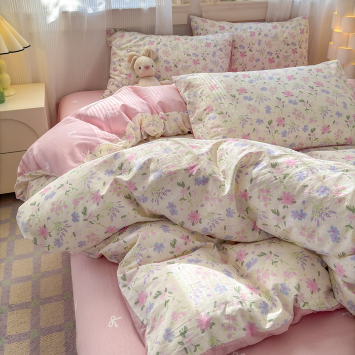 91家纺网 家纺一手货源 找家纺 清雅福 2025全棉13372小清新四件套和单品早春系列第一批-四件套 蝶语