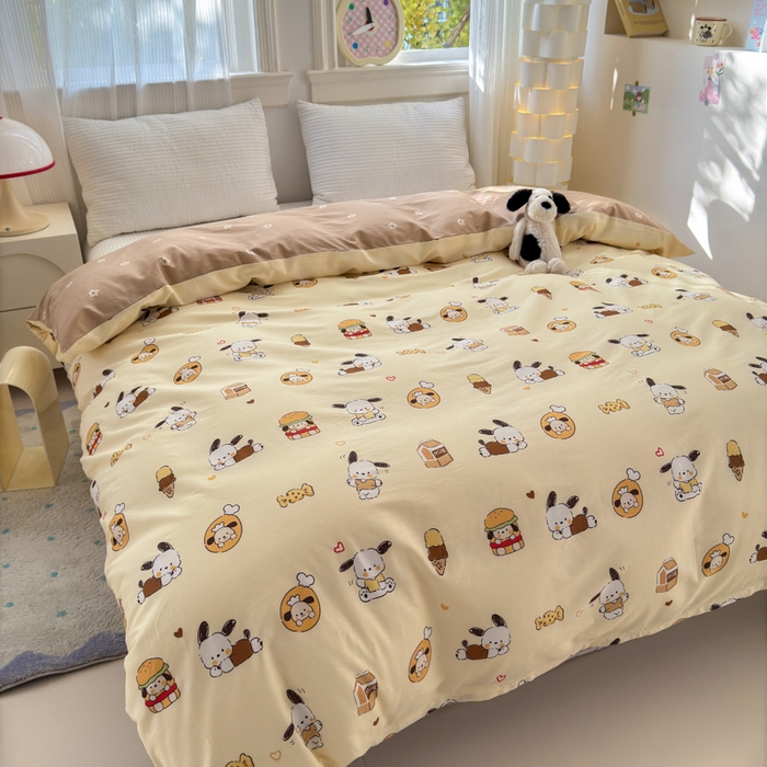 91家纺网 家纺一手货源 找家纺 清雅福 2025全棉13372小清新四件套和单品早春系列第一批 - 单被套 汉堡狗