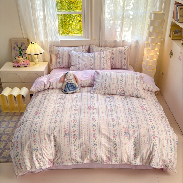 91家纺网 家纺一手货源 找家纺 清雅福 2025全棉13372小清新四件套和单品早春系列第一批-四件套 小铃花免