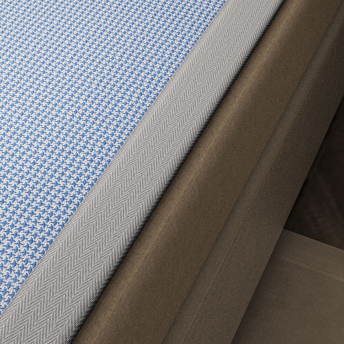 91家纺网 家纺一手货源 找家纺 阿牛席业 2025新款水洗冰晶系列-宽头绣复三明治条席 小牙格-蓝-反面三明治款条席