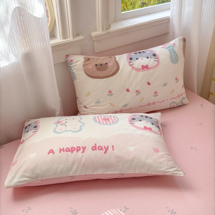 91家纺网 家纺一手货源 找家纺 清雅福 2025全棉13372小清新四件套和单品早春系列第一批-单枕套 忆伴时光