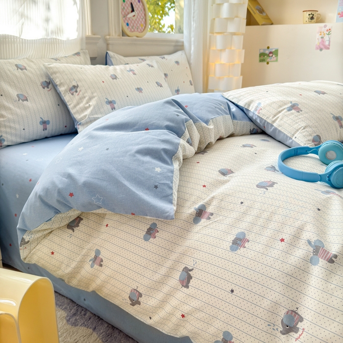 91家纺网 家纺一手货源 找家纺 清雅福 2025全棉13372小清新四件套和单品早春系列第一批 - 单被套 跳跳象