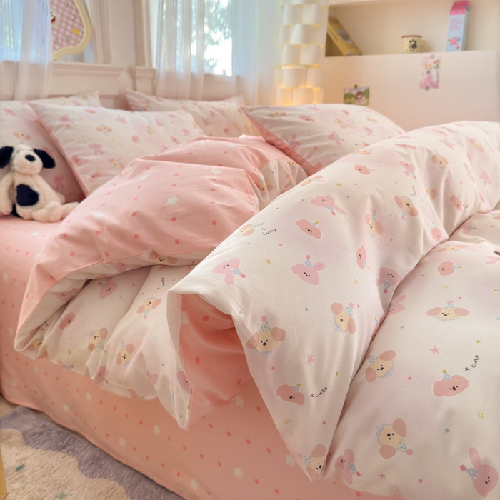 91家纺网 家纺一手货源 找家纺 清雅福 2025全棉13372小清新四件套和单品早春系列第一批-四件套 圆可可