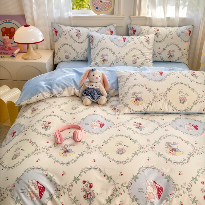 91家纺网 家纺一手货源 找家纺 清雅福 2025全棉13372小清新四件套和单品早春系列第一批 - 单被套 春游泡泡