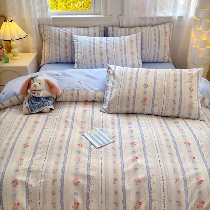 91家纺网 家纺一手货源 找家纺 清雅福 2025全棉13372小清新四件套和单品早春系列第一批 - 单被套 攻瑰收藏