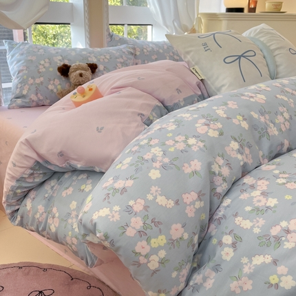Sweet dreams甜梦 2025新款全棉印花卡通小清新四件套 蓝色花语