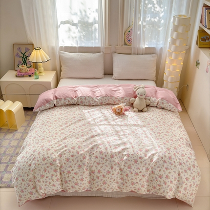 91家纺网 家纺一手货源 找家纺 清雅福 2025全棉13372小清新四件套和单品早春系列第一批 - 单被套 曼妙