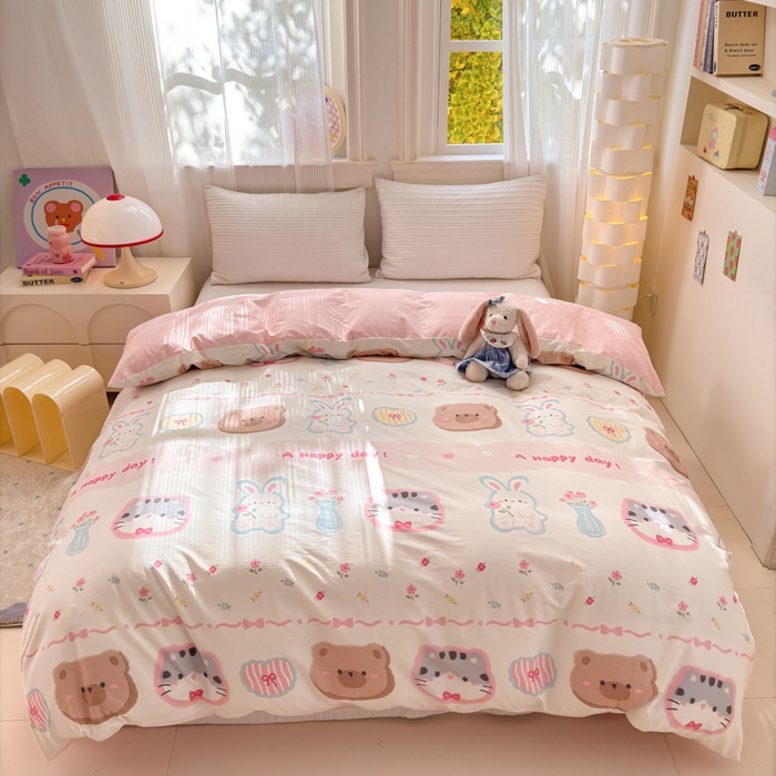 91家纺网 家纺一手货源 找家纺 清雅福 2025全棉13372小清新四件套和单品早春系列第一批 - 单被套 忆伴时光