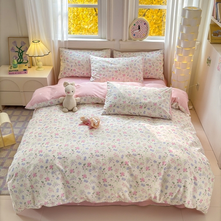 91家纺网 家纺一手货源 找家纺 清雅福 2025全棉13372小清新四件套和单品早春系列第一批 - 单被套 蝶语