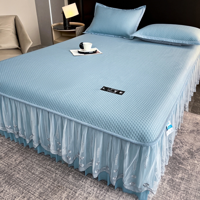 91家纺网 家纺一手货源 找家纺 阿牛席业 2025新款脱卸床裙系列  初语-蓝色(脱卸床裙)