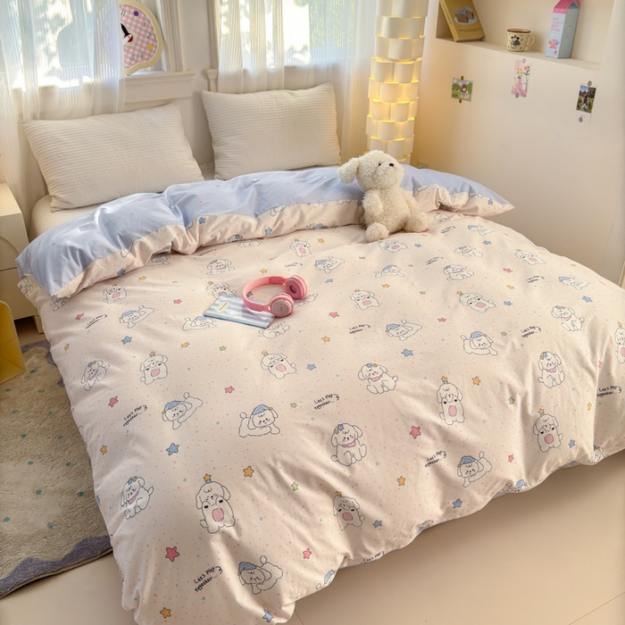 91家纺网 家纺一手货源 找家纺 清雅福 2025全棉13372小清新四件套和单品早春系列第一批 - 单被套 小诗朵朵