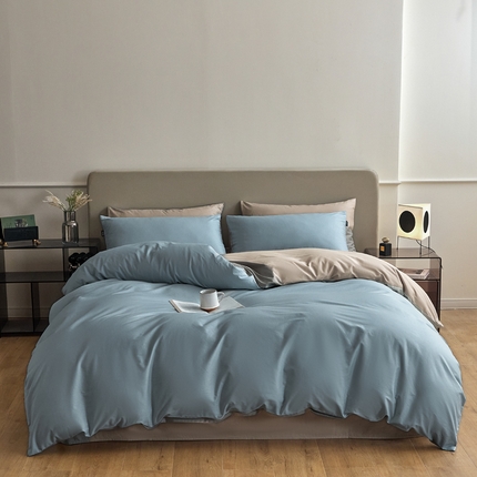 佳汐蓝家纺 2025新款全棉纯色双拼-简兮系列四件套 简兮-海青+山灰