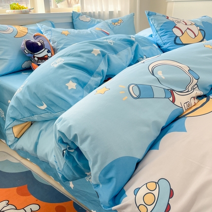 孩子王家纺 2025新款亲肤活性小版纯棉专版太空人卡通学生儿童宿舍四件套系列 星际太空