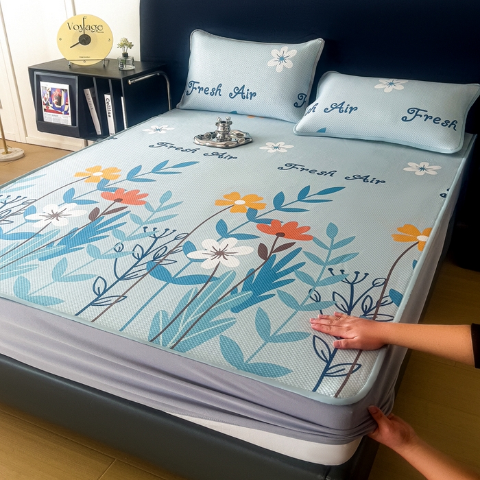 91家纺网 家纺一手货源 找家纺 阿牛席业 2025新款凉感印花软席系列二床笠款 花园妙想